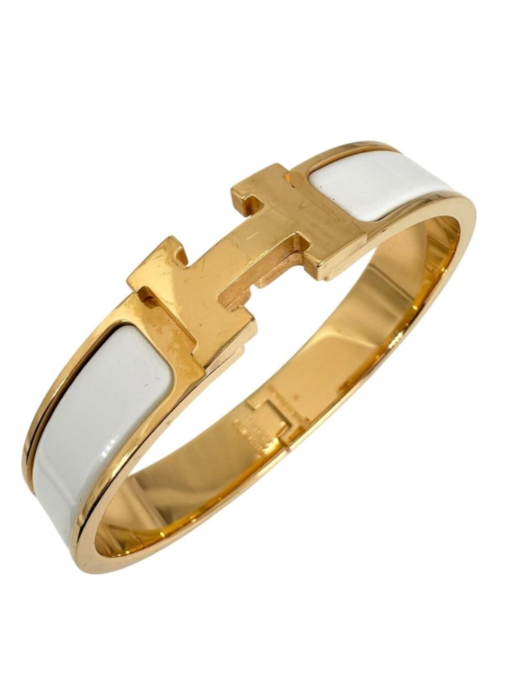 Hermes Clic H Bangle Enamel Metal White Bracelet